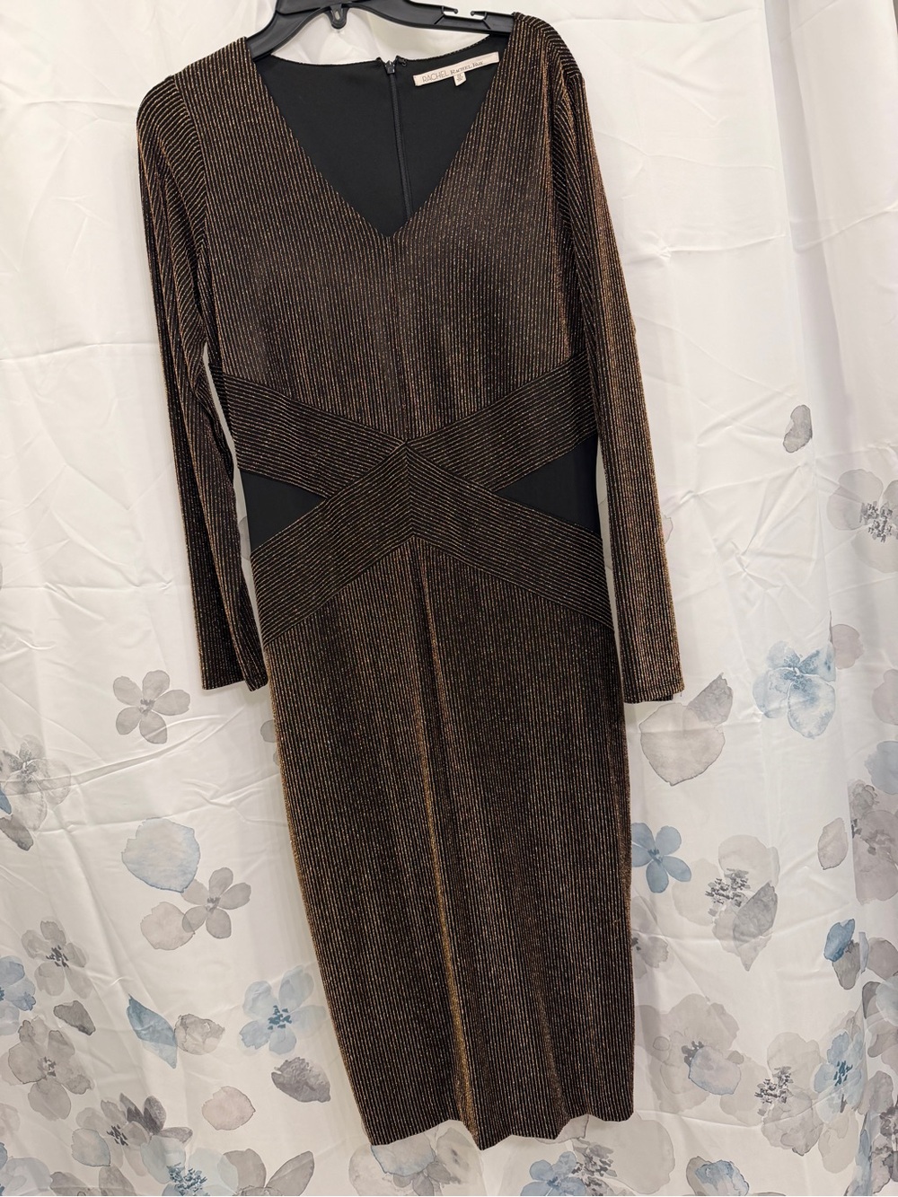 RACHEL Rachel Roy Metallic Bronze Long-Sleeve Sheath Dress